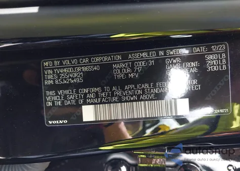 2024 Volvo Xc60 Recharge Plug-In Hybrid T8 Ultimate Black Edition z USA, uszkodzony, nr VIN YV4H60DJ3R1865540